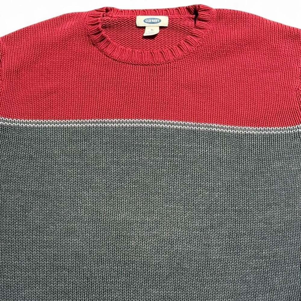 Old Navy Colorblocked Crewneck Knit Sweater XL Red Gray